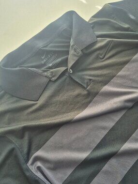 Nike Dri-Fit Standard Fit Polo Shirt Men's Large Black Grey Stripe Golf Athletic
